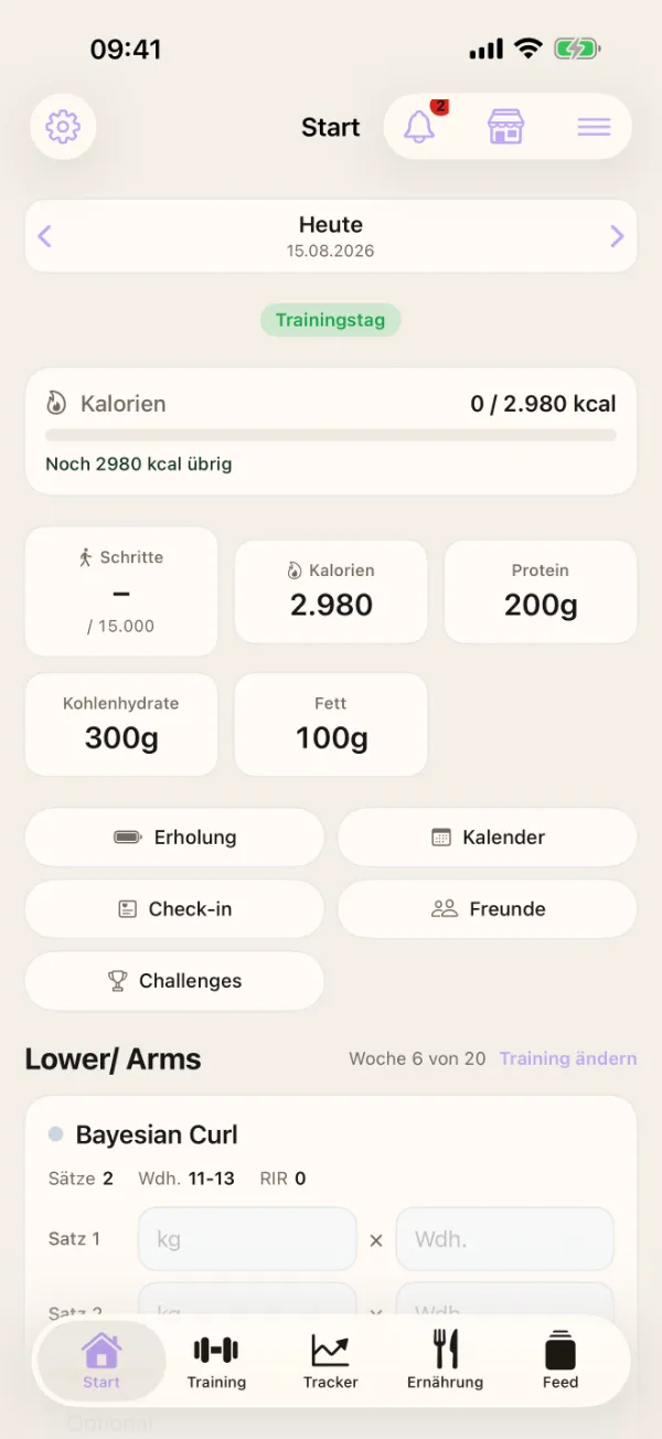 App-Ansicht Start