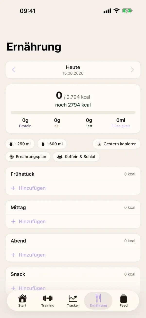 App-Ansicht Ernährung