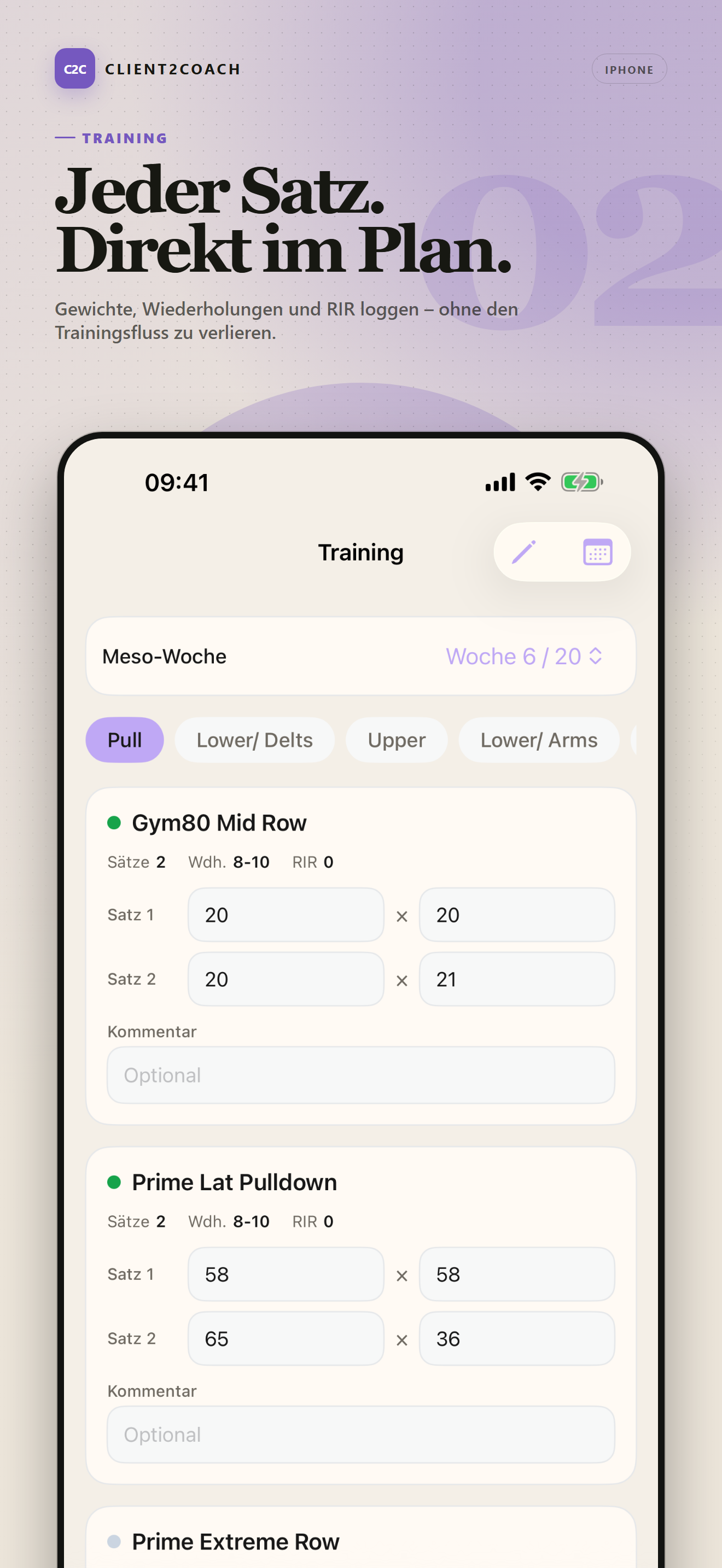 iOS: Trainingsplan mit Sätzen, Gewichten, Wiederholungen und RIR