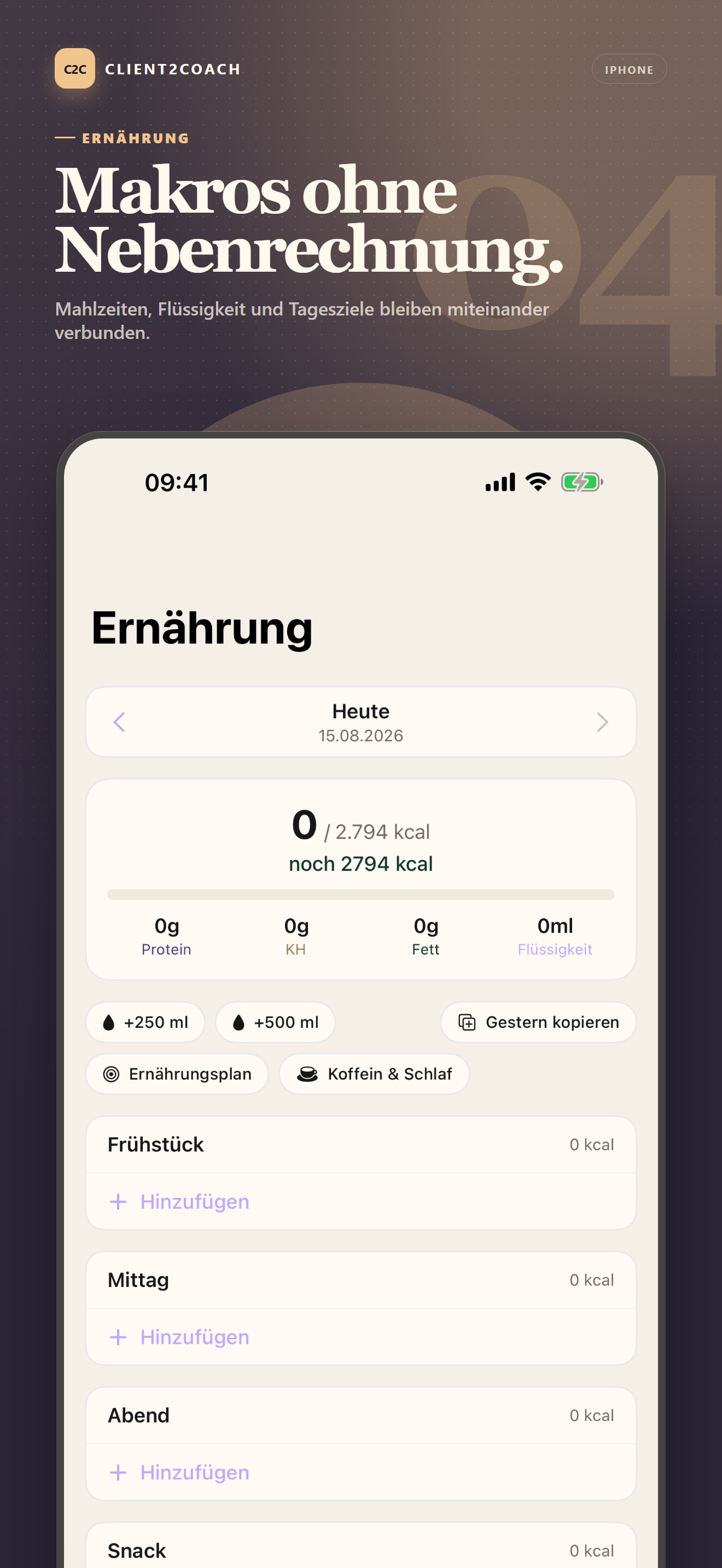 iOS: Ernährungstagebuch mit Makros, Flüssigkeit und Mahlzeiten